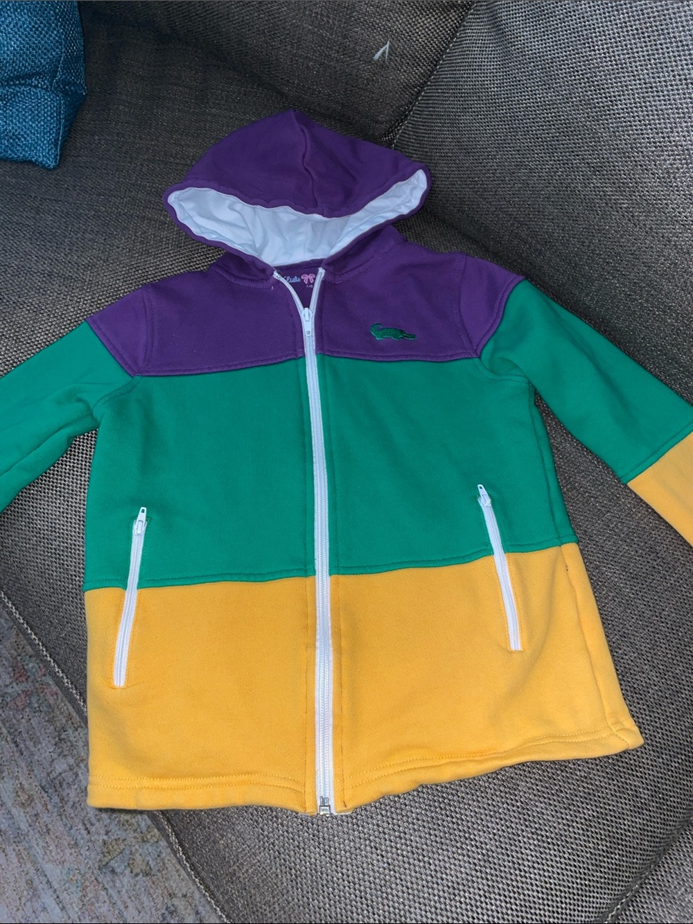 Lulu Bebe Kids Colorblock Hooded Zip Jacket - Purple, Green & Yellow